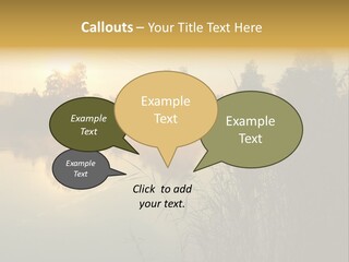 The Sun Is Setting Over A Lake With Reeds In The Foreground PowerPoint Template