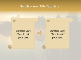 The Sun Is Setting Over A Lake With Reeds In The Foreground PowerPoint Template