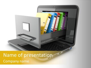 A Laptop With Folders On Top Of It PowerPoint Template