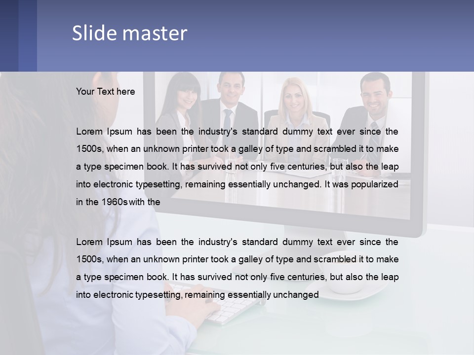 A Woman Looking At A Computer Screen With A Group Of People On It PowerPoint Template