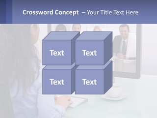 A Woman Looking At A Computer Screen With A Group Of People On It PowerPoint Template