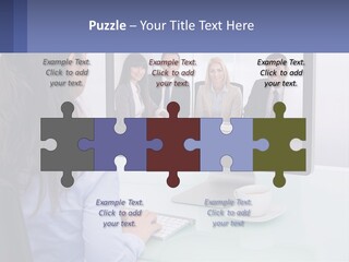 A Woman Looking At A Computer Screen With A Group Of People On It PowerPoint Template