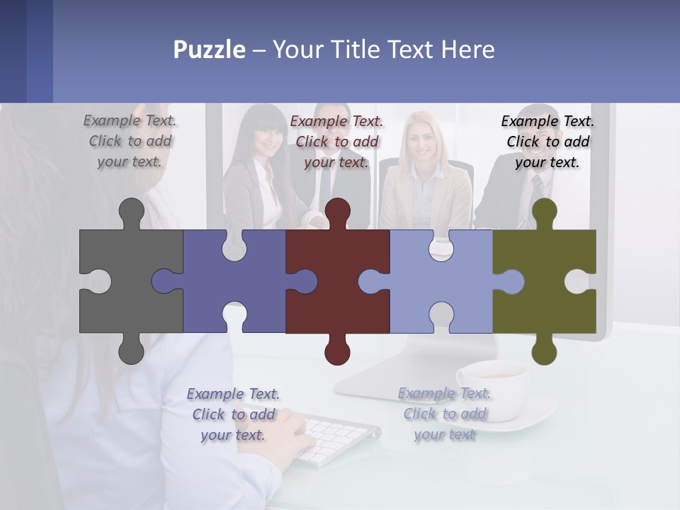 A Woman Looking At A Computer Screen With A Group Of People On It PowerPoint Template