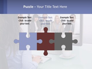 A Woman Looking At A Computer Screen With A Group Of People On It PowerPoint Template