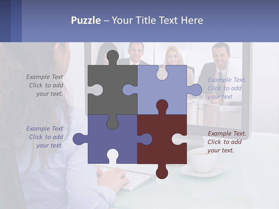 A Woman Looking At A Computer Screen With A Group Of People On It PowerPoint Template