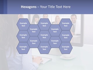 A Woman Looking At A Computer Screen With A Group Of People On It PowerPoint Template