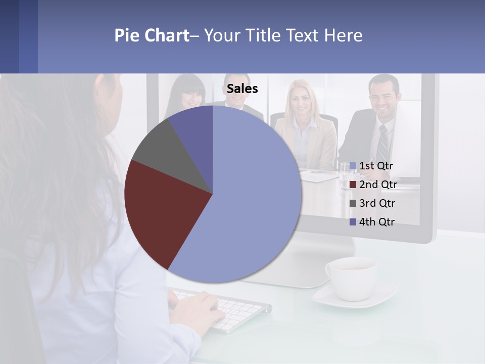 A Woman Looking At A Computer Screen With A Group Of People On It PowerPoint Template