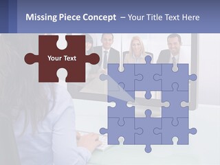 A Woman Looking At A Computer Screen With A Group Of People On It PowerPoint Template