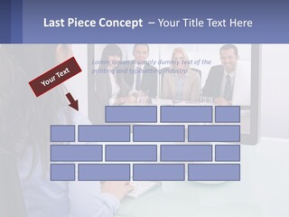 A Woman Looking At A Computer Screen With A Group Of People On It PowerPoint Template