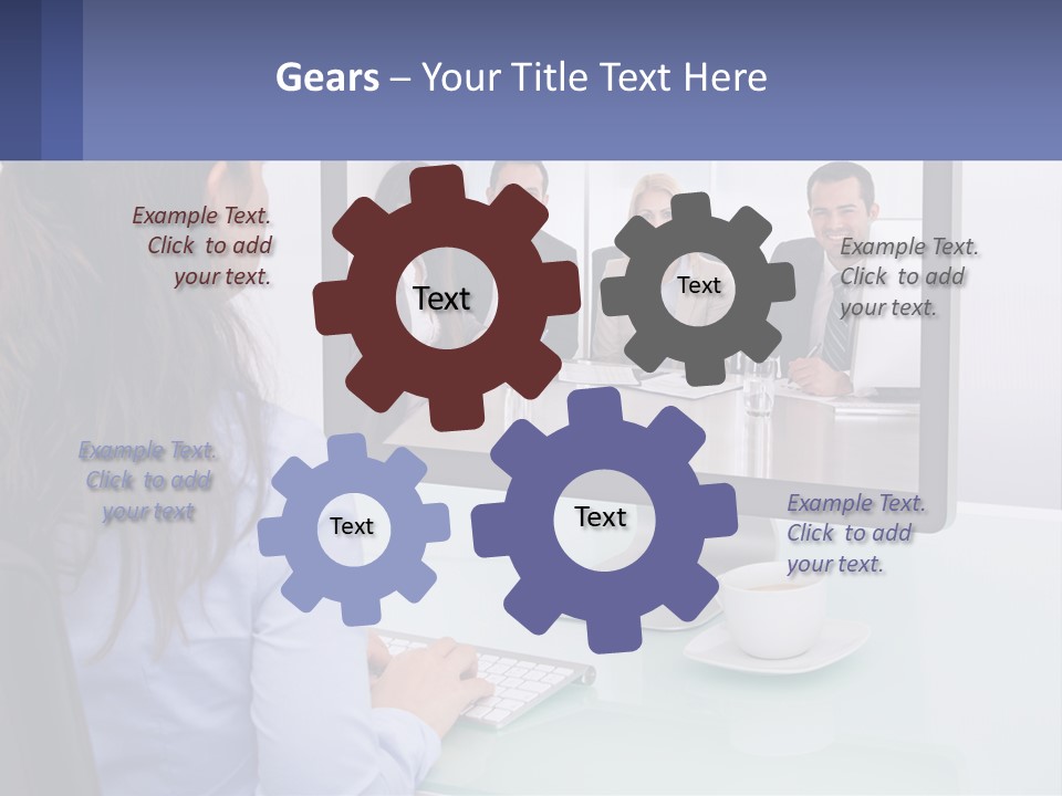 A Woman Looking At A Computer Screen With A Group Of People On It PowerPoint Template