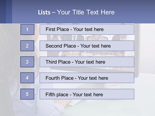 A Woman Looking At A Computer Screen With A Group Of People On It PowerPoint Template