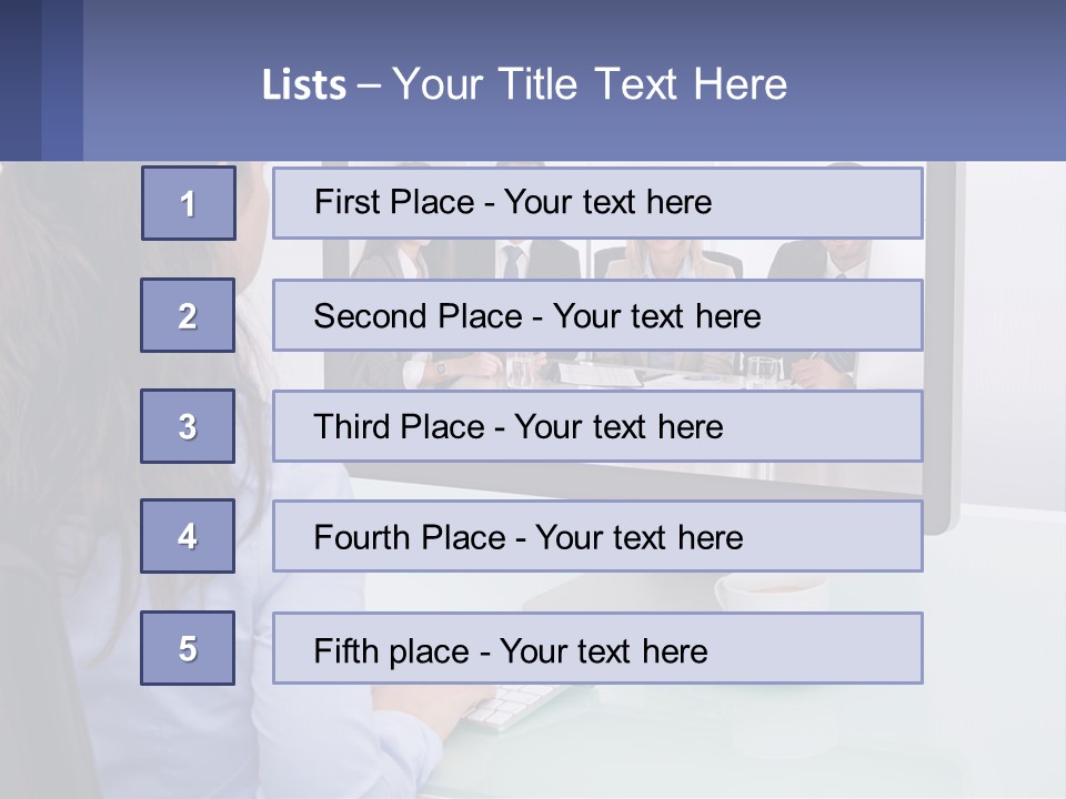 A Woman Looking At A Computer Screen With A Group Of People On It PowerPoint Template