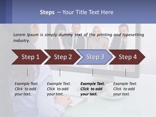 A Woman Looking At A Computer Screen With A Group Of People On It PowerPoint Template