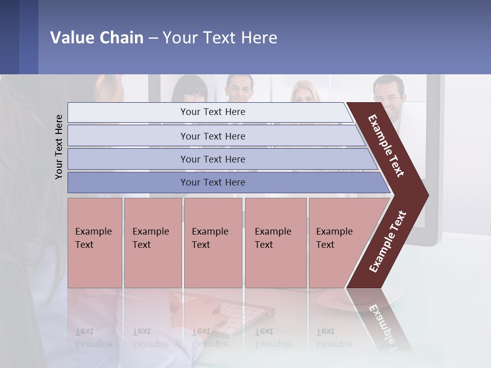A Woman Looking At A Computer Screen With A Group Of People On It PowerPoint Template