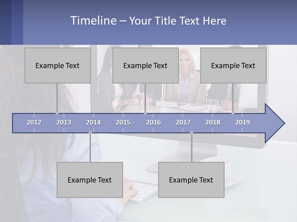 A Woman Looking At A Computer Screen With A Group Of People On It PowerPoint Template
