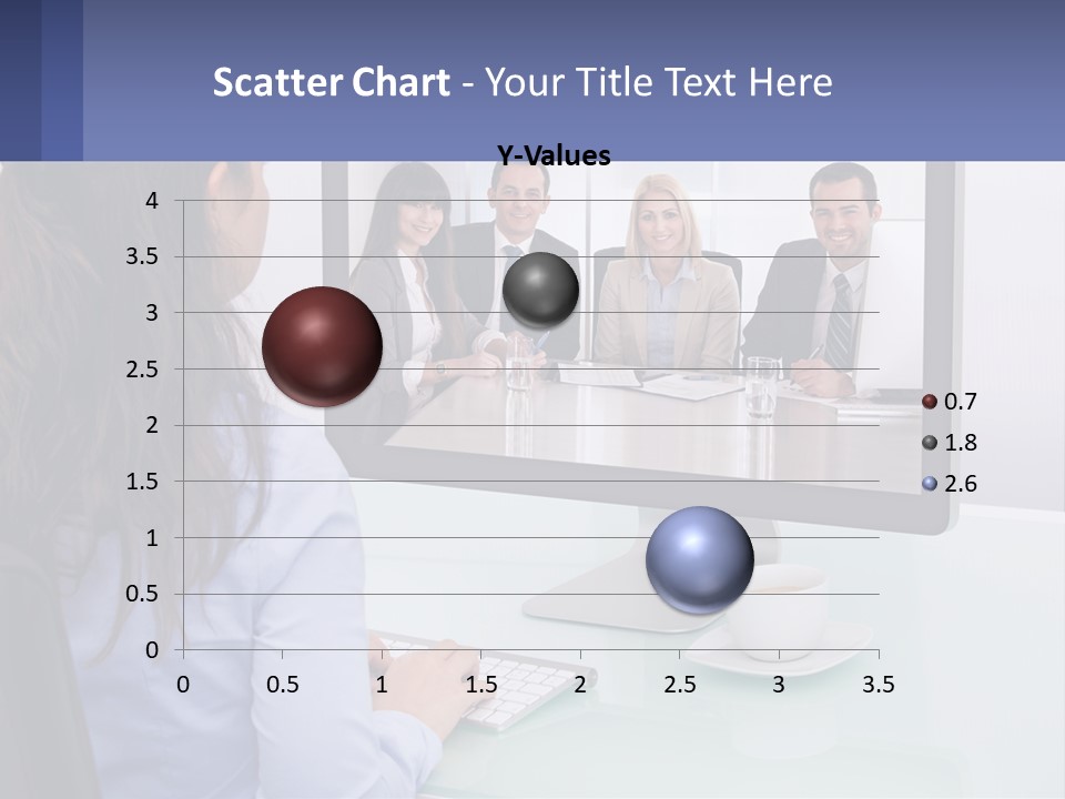 A Woman Looking At A Computer Screen With A Group Of People On It PowerPoint Template