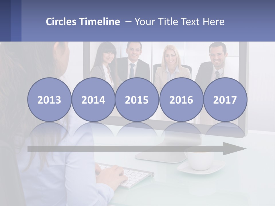 A Woman Looking At A Computer Screen With A Group Of People On It PowerPoint Template