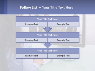 A Woman Looking At A Computer Screen With A Group Of People On It PowerPoint Template
