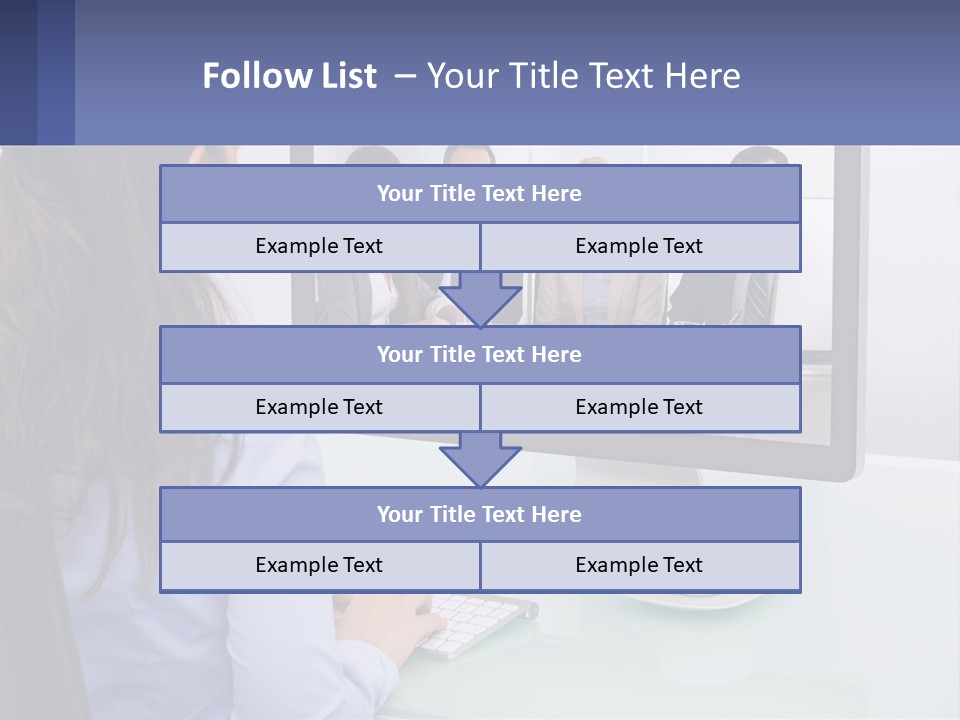 A Woman Looking At A Computer Screen With A Group Of People On It PowerPoint Template