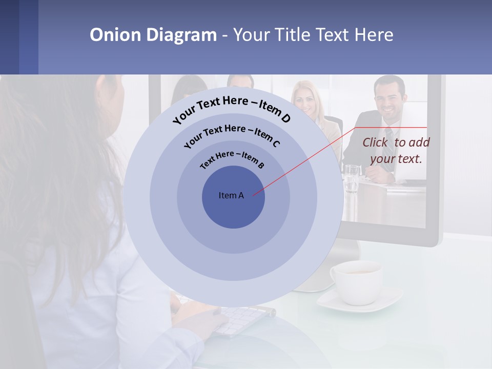 A Woman Looking At A Computer Screen With A Group Of People On It PowerPoint Template