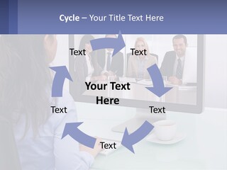 A Woman Looking At A Computer Screen With A Group Of People On It PowerPoint Template