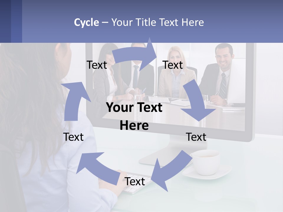 A Woman Looking At A Computer Screen With A Group Of People On It PowerPoint Template