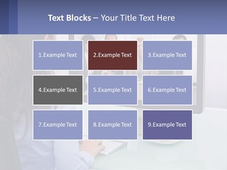 A Woman Looking At A Computer Screen With A Group Of People On It PowerPoint Template