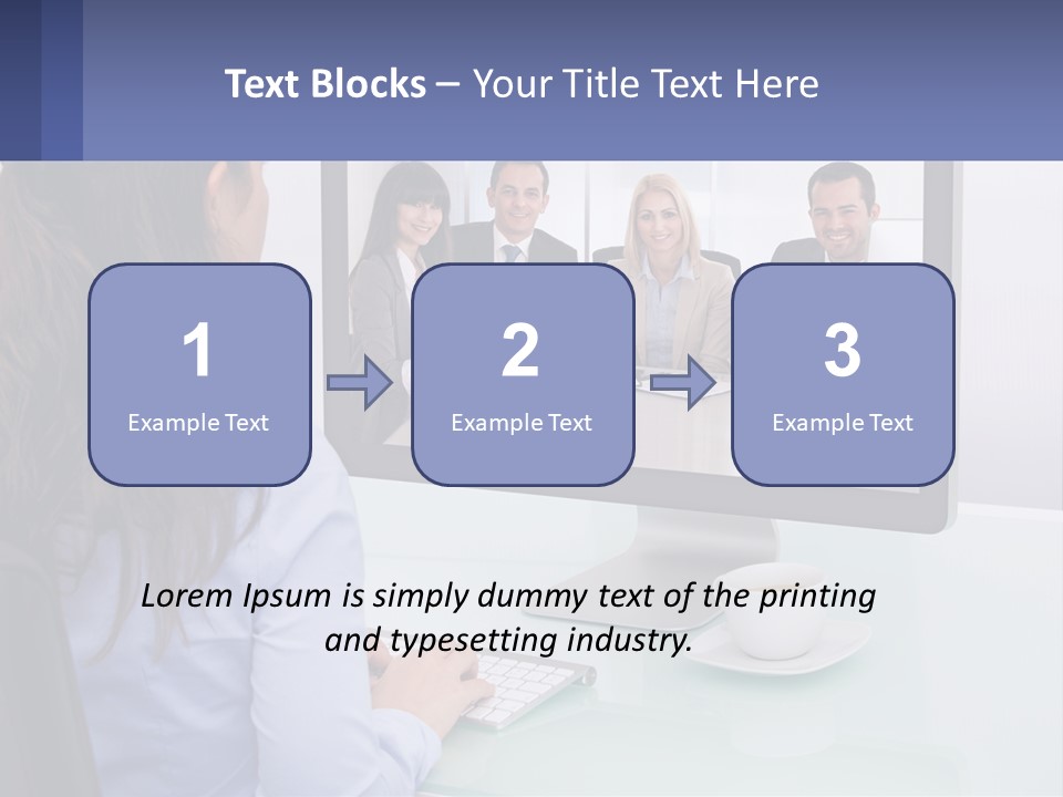 A Woman Looking At A Computer Screen With A Group Of People On It PowerPoint Template