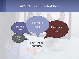 A Woman Looking At A Computer Screen With A Group Of People On It PowerPoint Template