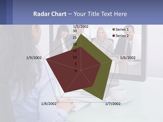 A Woman Looking At A Computer Screen With A Group Of People On It PowerPoint Template