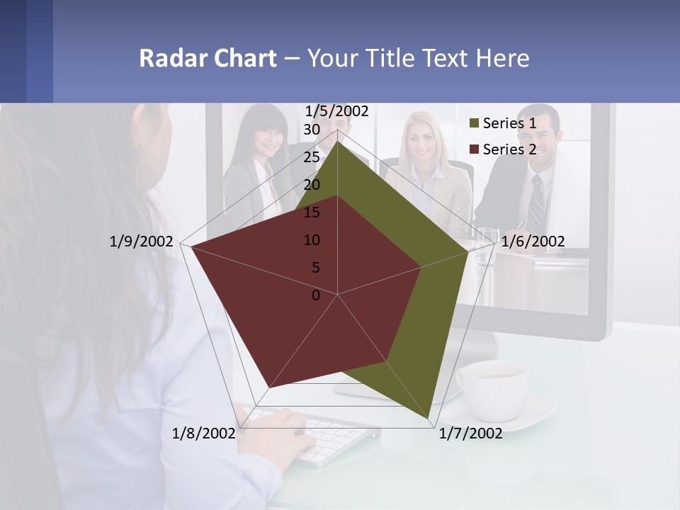 A Woman Looking At A Computer Screen With A Group Of People On It PowerPoint Template