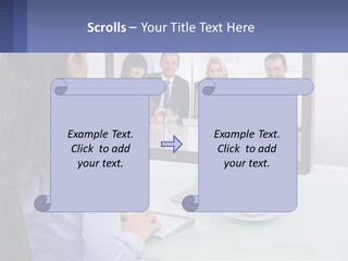 A Woman Looking At A Computer Screen With A Group Of People On It PowerPoint Template