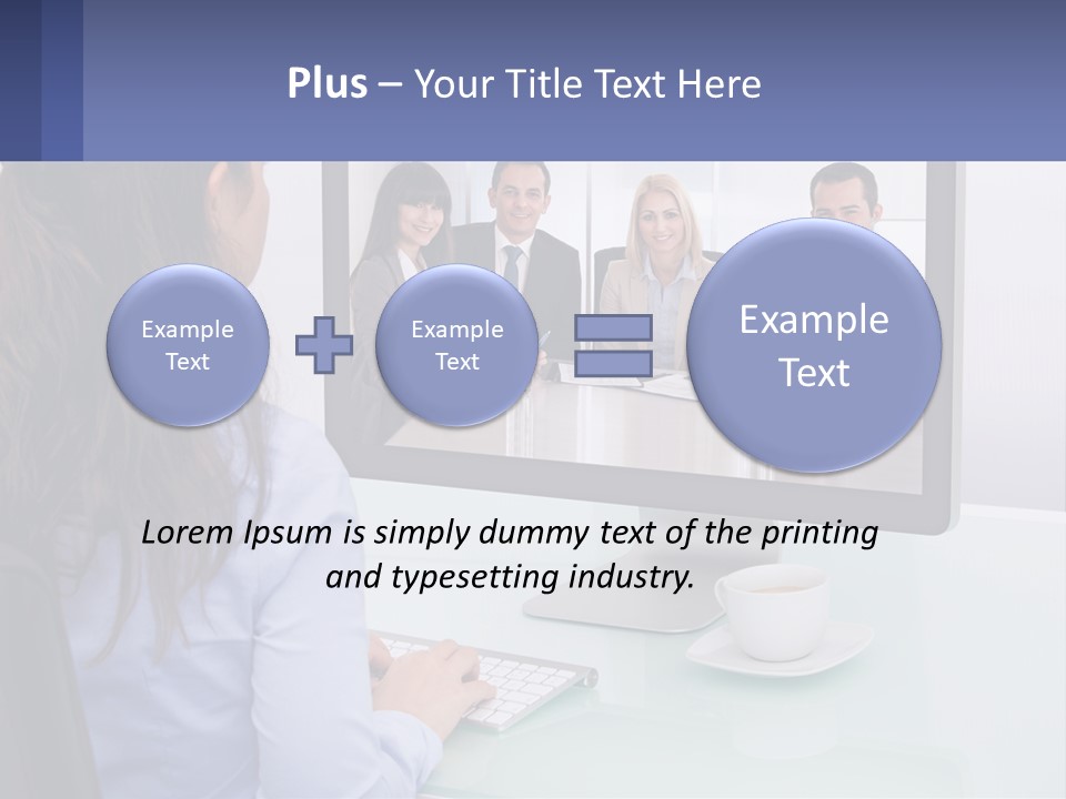 A Woman Looking At A Computer Screen With A Group Of People On It PowerPoint Template