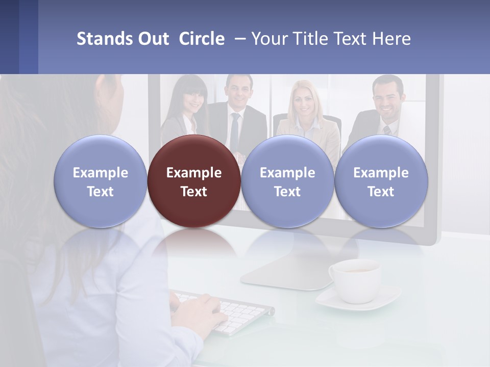 A Woman Looking At A Computer Screen With A Group Of People On It PowerPoint Template