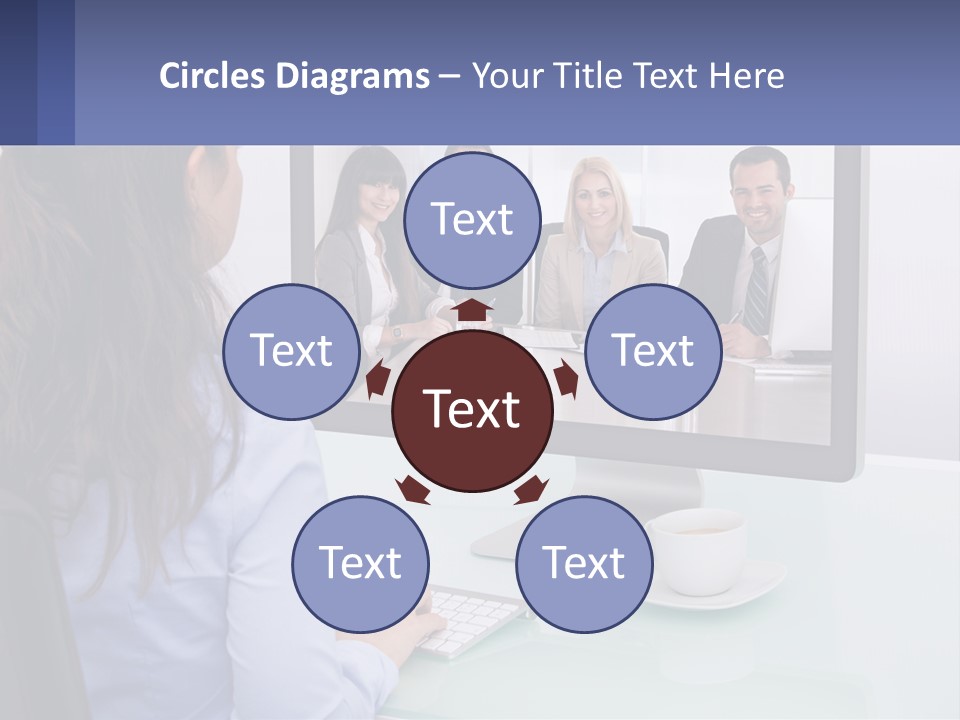 A Woman Looking At A Computer Screen With A Group Of People On It PowerPoint Template