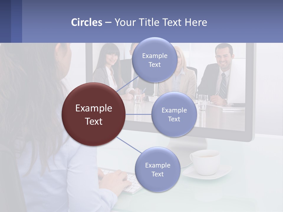 A Woman Looking At A Computer Screen With A Group Of People On It PowerPoint Template