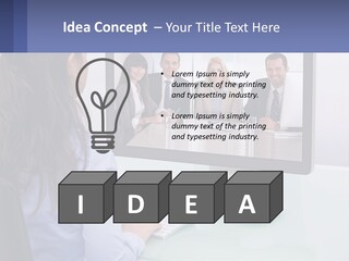 A Woman Looking At A Computer Screen With A Group Of People On It PowerPoint Template