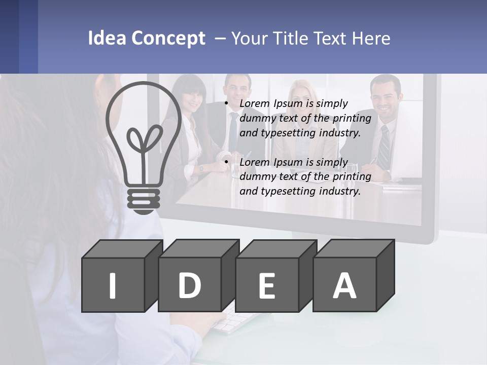 A Woman Looking At A Computer Screen With A Group Of People On It PowerPoint Template