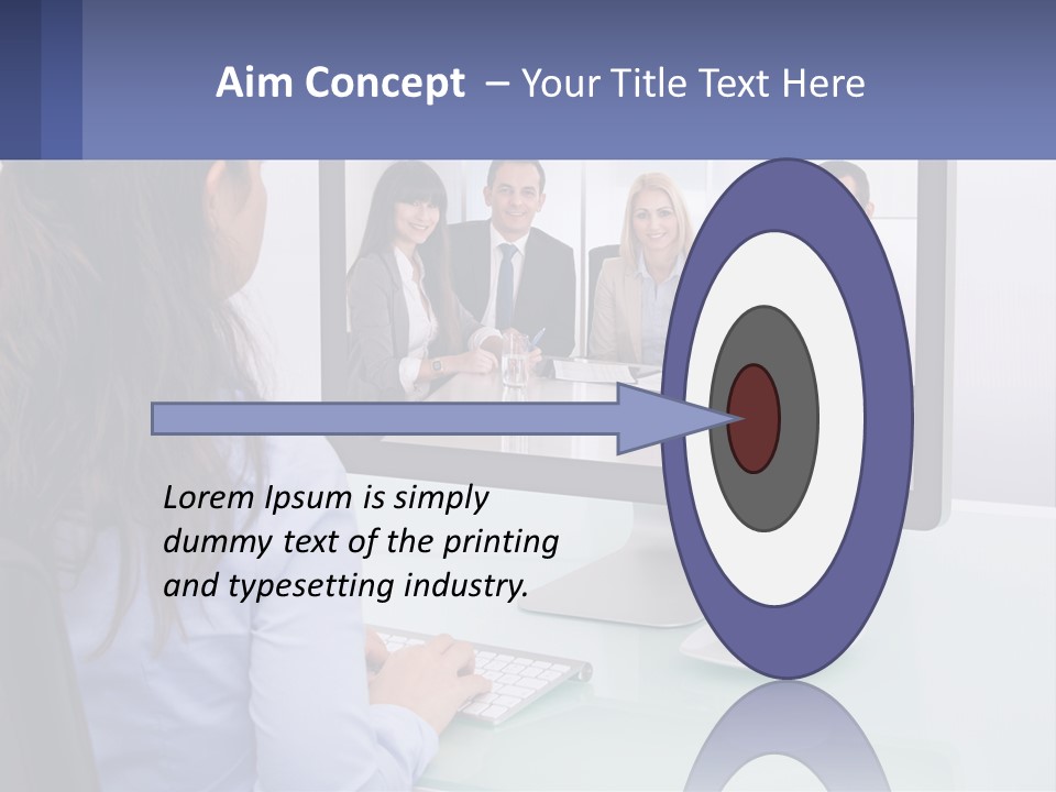 A Woman Looking At A Computer Screen With A Group Of People On It PowerPoint Template