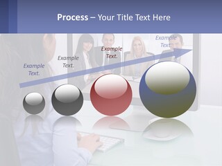 A Woman Looking At A Computer Screen With A Group Of People On It PowerPoint Template