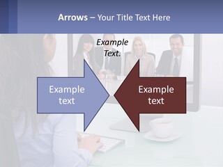 A Woman Looking At A Computer Screen With A Group Of People On It PowerPoint Template