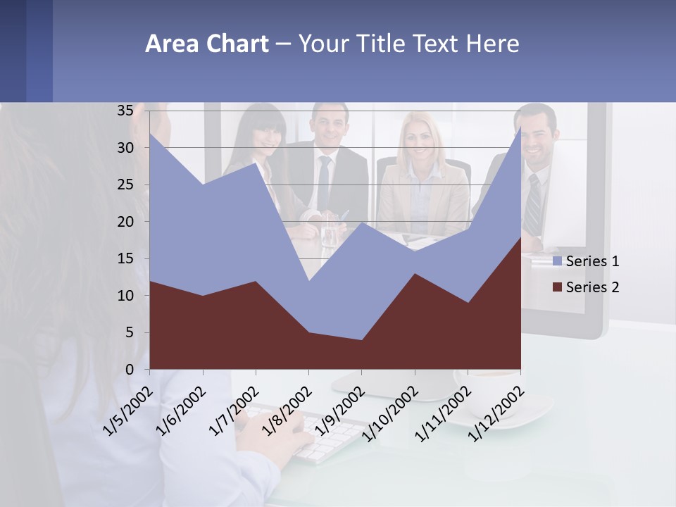 A Woman Looking At A Computer Screen With A Group Of People On It PowerPoint Template