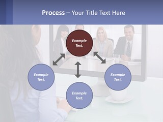 A Woman Looking At A Computer Screen With A Group Of People On It PowerPoint Template