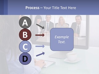 A Woman Looking At A Computer Screen With A Group Of People On It PowerPoint Template