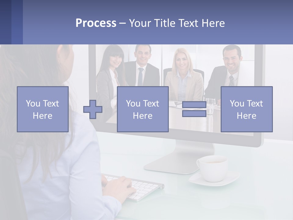 A Woman Looking At A Computer Screen With A Group Of People On It PowerPoint Template