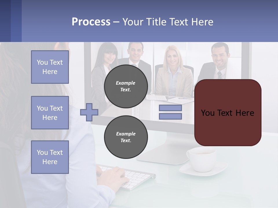 A Woman Looking At A Computer Screen With A Group Of People On It PowerPoint Template