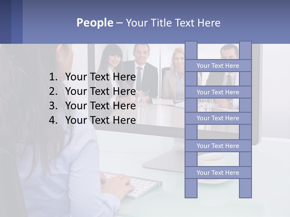 A Woman Looking At A Computer Screen With A Group Of People On It PowerPoint Template