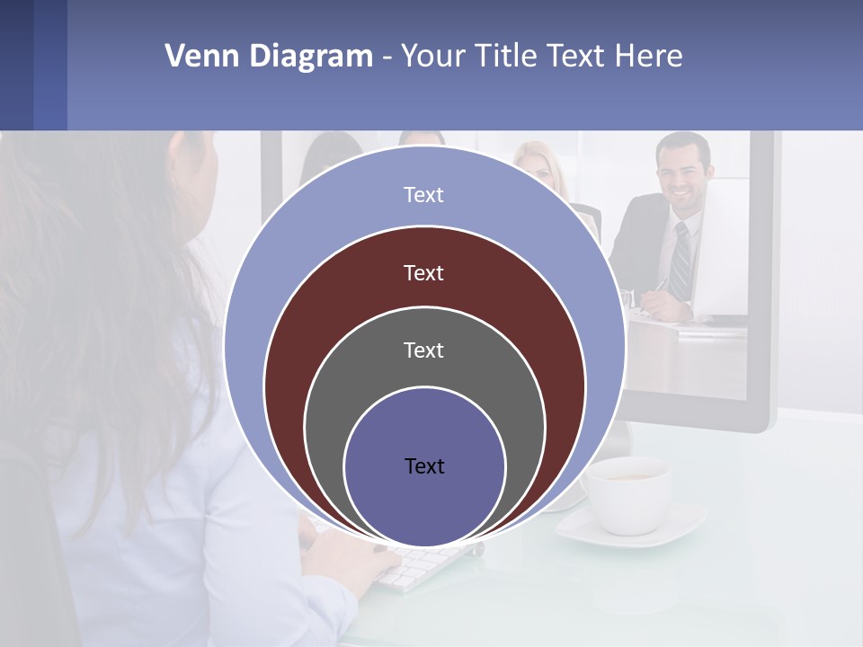 A Woman Looking At A Computer Screen With A Group Of People On It PowerPoint Template