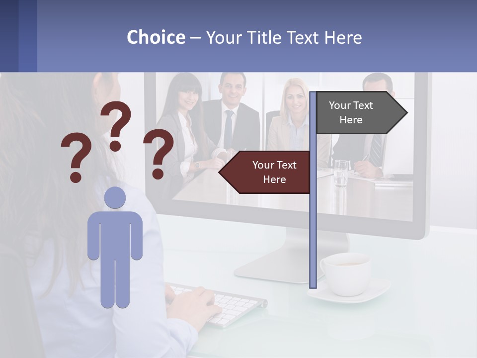 A Woman Looking At A Computer Screen With A Group Of People On It PowerPoint Template