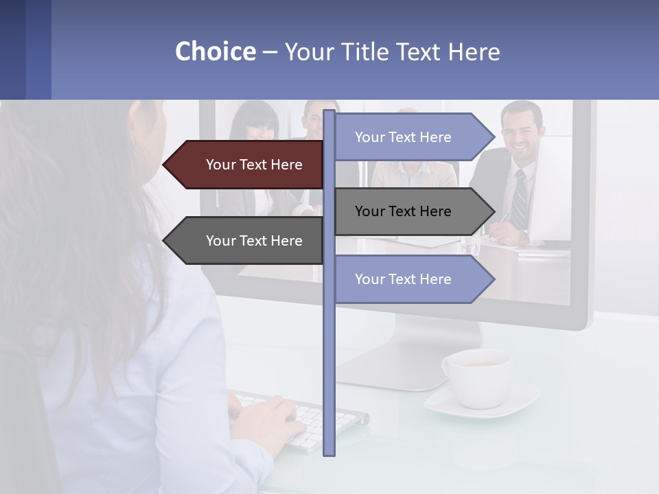 A Woman Looking At A Computer Screen With A Group Of People On It PowerPoint Template